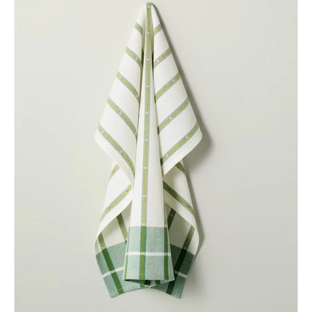 Magnolia Hearth &‎ Hand Kitchen Flour Sack Dish Towel Check Stripe Green & White